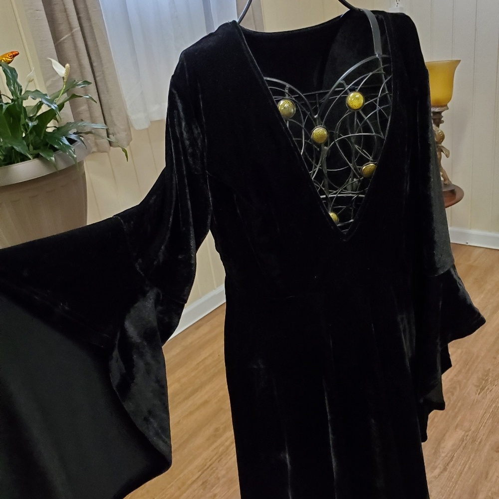 Black Suede bell sleeves dress.